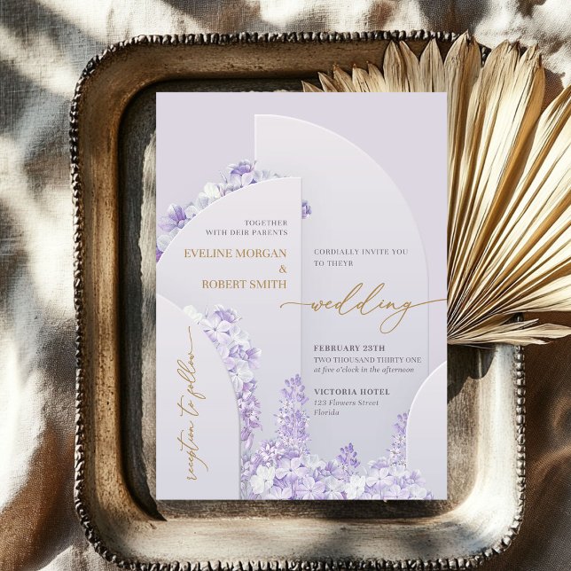 Unique 4 arches spring purple lilac flowers gold  invitation (Unique 4 arches spring purple lilac flowers gold invitation)