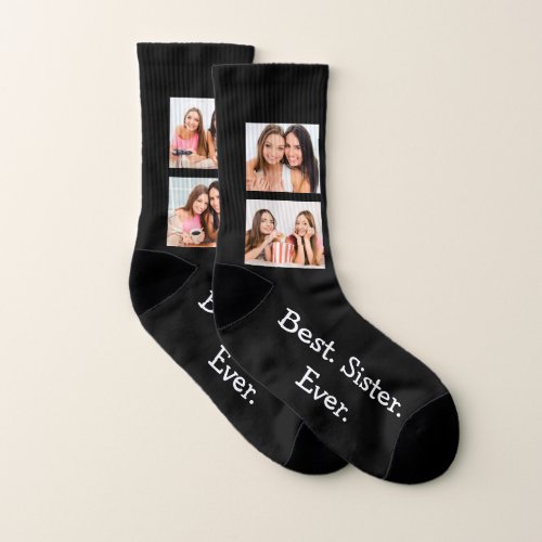 Unique 4 Photo Collage Sister Fun Black Large Socks