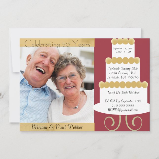 Unique 50th Anniversary  Invitation With Photo in  (Front)