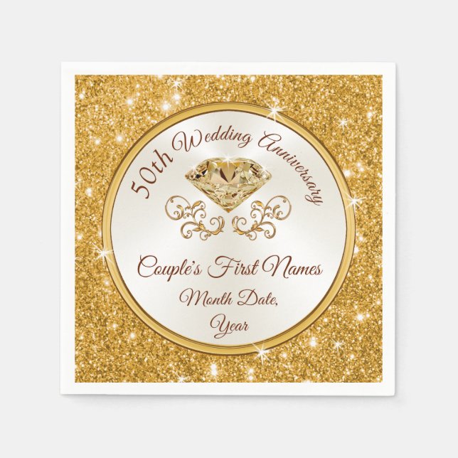 Unique 50th Anniversary Napkins Beverage, Lunch (Front)