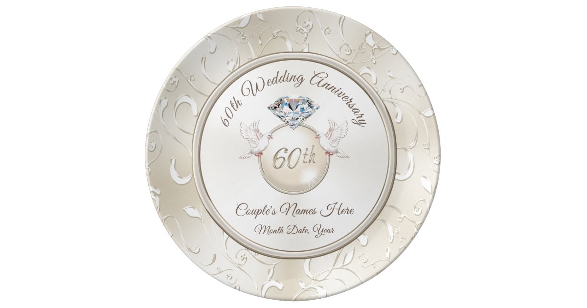 Gorgeous Diamond 60th Anniversary Plates, Zazzle