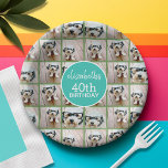 Unique 6 Photo Collage - Happy Birthday Blue Green Paper Plates<br><div class="desc">Use up to six square Instagram or selfie phone photos to create a unique and personal gift. Or you can keep the hipster puppy and make a trendy keepsake. If you need to adjust the pictures,  click on the customize tool to make changes.</div>