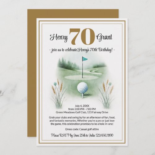 Unique 70th Birthday Invitations _ Golf Theme