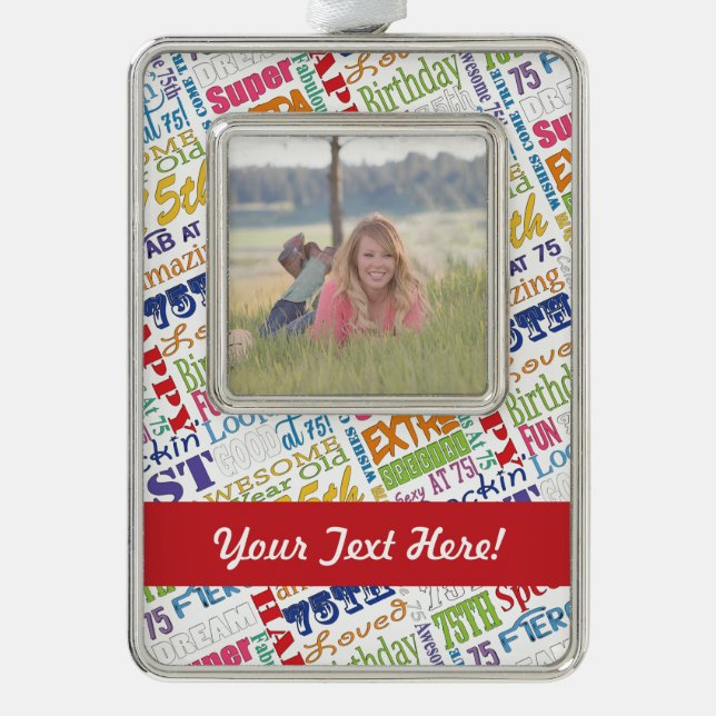 Unique 75th Birthday Party Personalized Gifts Silver Plated Framed Ornament (Front)