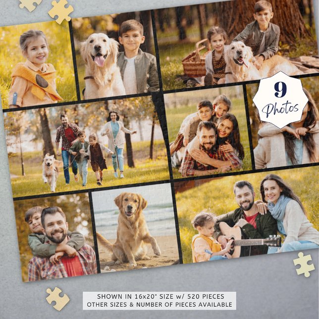 Unique 9 Photo Collage Minimalist Simple Black Jigsaw Puzzle (Creator Uploaded)