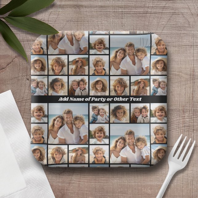 Unique 9 Photo Collage with optional backbround Paper Plates (Personalized party plates with a photo collage all over)