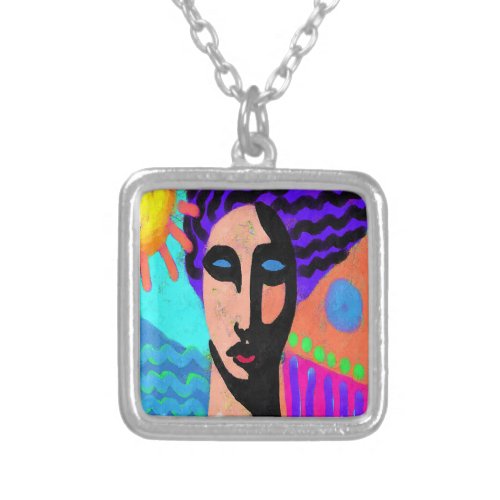 Unique Abstract Art to Wear Silver Plated Necklace