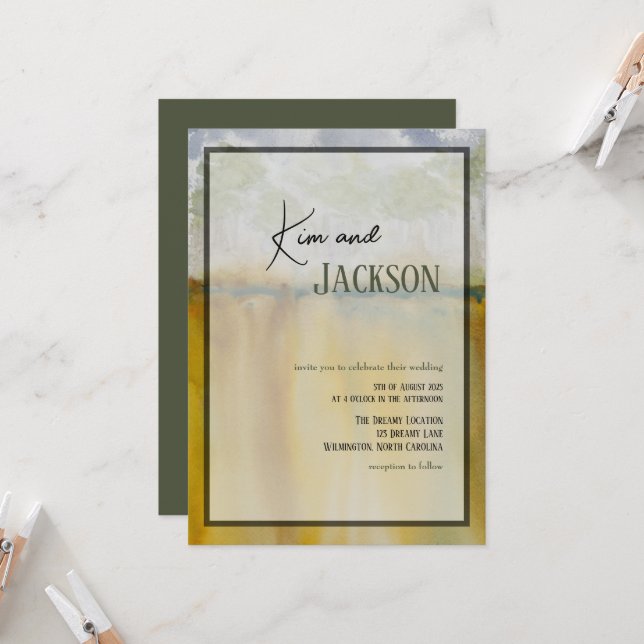 Unique Abstract Art Watercolor Wedding Invitation (Front/Back In Situ)