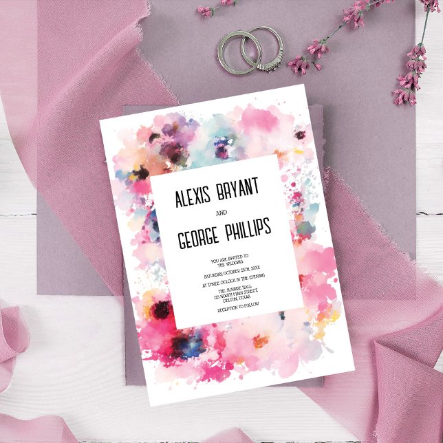 Unique Abstract Artsy Watercolor Floral Wedding Invitation (Creator Uploaded)