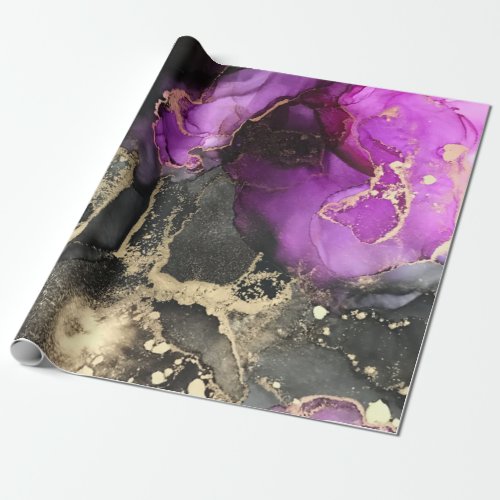 Unique Abstract Black Gold Purple Pink Art Wrapping Paper