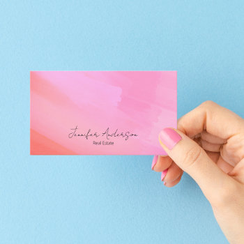 Unique Abstract Bright Pink Watercolor Real Estate Business Card by TabbyGun at Zazzle