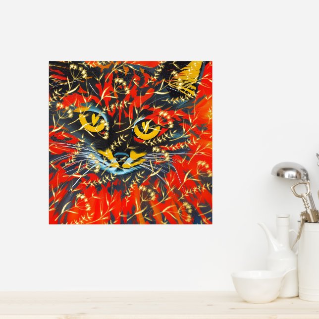 Unique Abstract Cat Painting Real Gold Foil Floral Prints (In Situ (Kitchen))