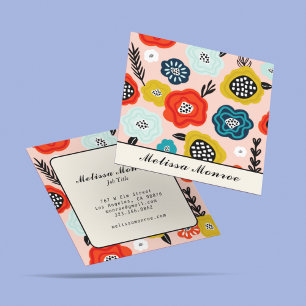 Unique Abstract Colorful Flowers Typography  Square Business Card
