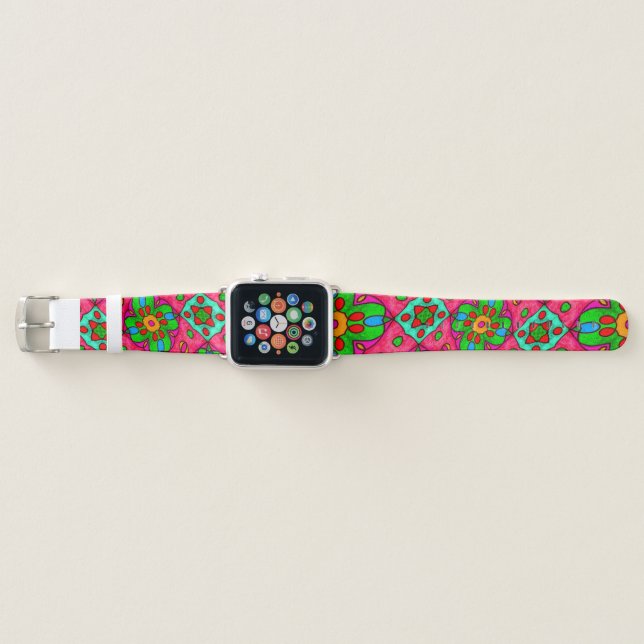 Unique Abstract Flowers Pattern Apple Watch Band (Front)