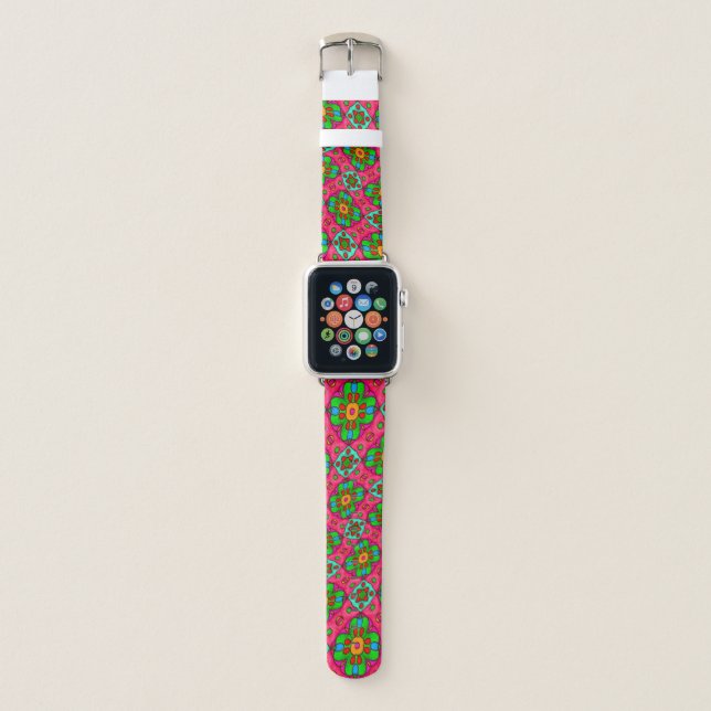 Unique Abstract Flowers Pattern Apple Watch Band (Front)