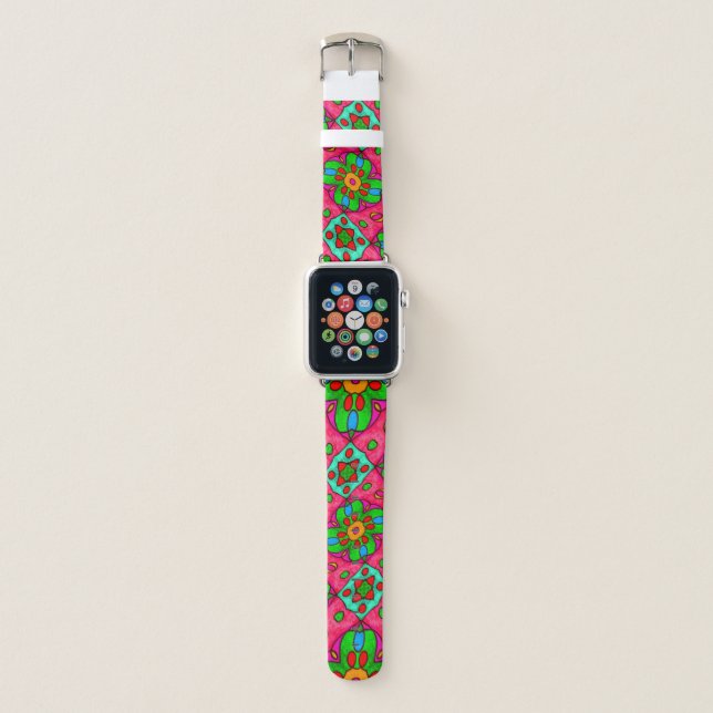 Unique Abstract Flowers Pattern Apple Watch Band (Front)