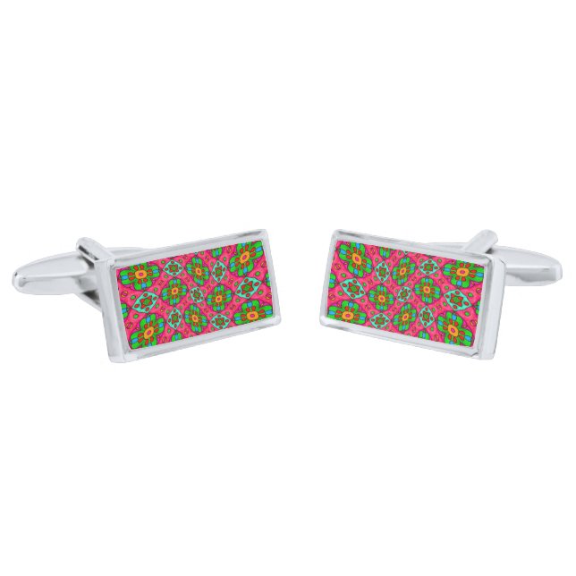Unique Abstract Flowers Pattern Cufflinks (Angled)