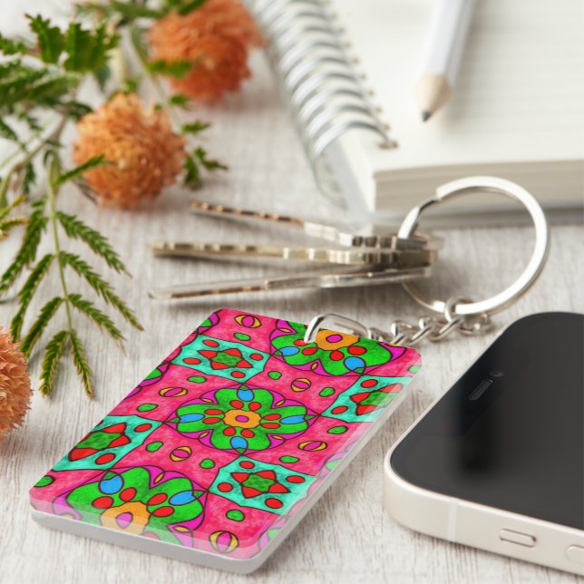 Unique Abstract Flowers Pattern Keychain (Front Right)