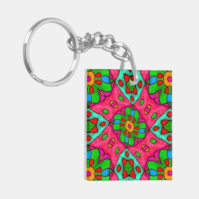 Unique Abstract Flowers Pattern Keychain (Front Left)
