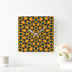Unique Abstract Flowers Pattern Square Wall Clock