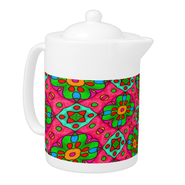 Unique Abstract Flowers Pattern Teapot (Left)