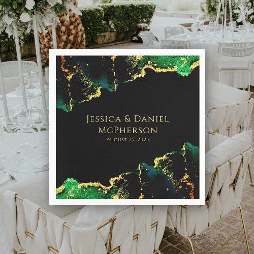 Unique Abstract Green Black Gold Wedding Napkins