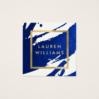 Unique Abstract Indigo Blue Brushstrokes Square Business Card
