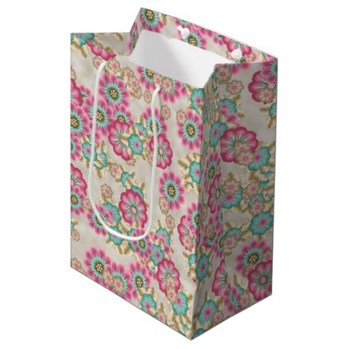 Unique Abstract Japanese Flowers Art Pattern Medium Gift Bag