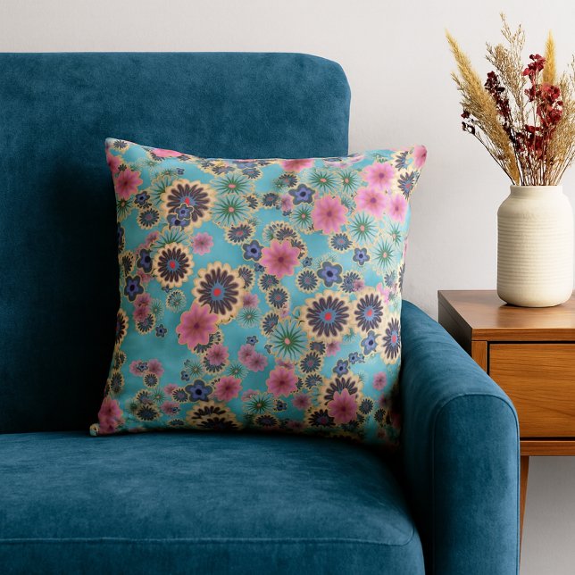 Unique Abstract Japanese Flowers Art Pattern Throw Pillow (Creator Uploaded)