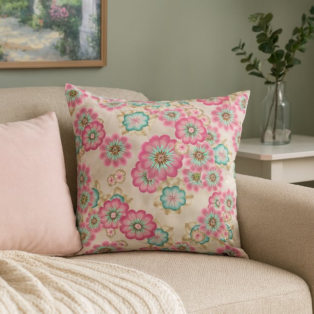Unique Abstract Japanese Flowers Art Pattern Throw Pillow (Creator Uploaded)