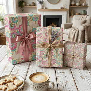 Unique Abstract Japanese Flowers Art Pattern Wrapping Paper Sheets