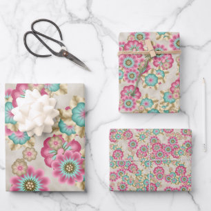 Unique Abstract Japanese Flowers Art Pattern Wrapping Paper Sheets