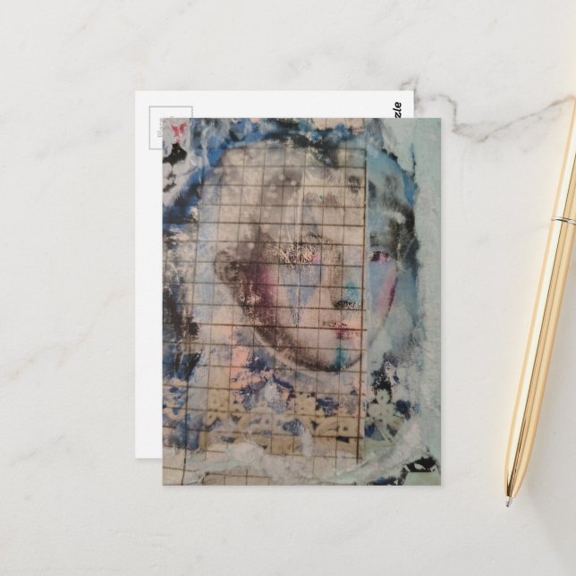 Unique abstract person mixed media Collage Postcard (Front/Back In Situ)