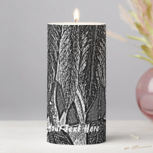 unique abstract picture of black and white leafs pillar candle