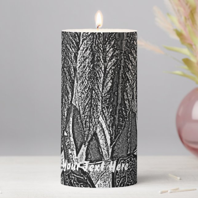 unique abstract picture of black and white leafs  pillar candle (In Situ)