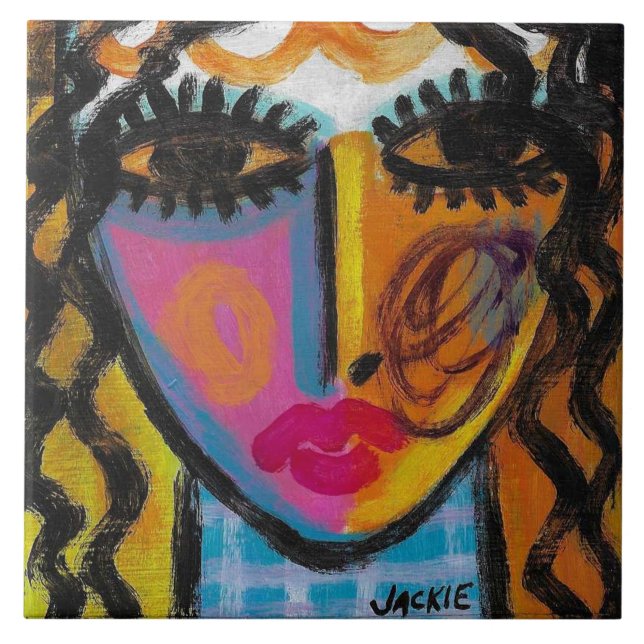 Unique Abstract Portrait of a Woman Ceramic Tile (Front)