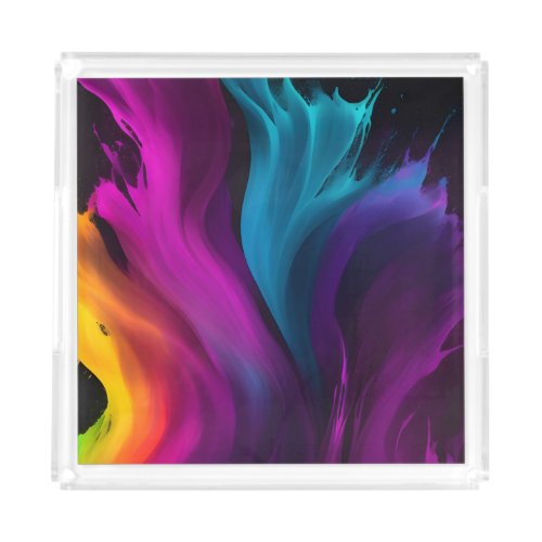 Unique abstract rainbow colored background design acrylic tray