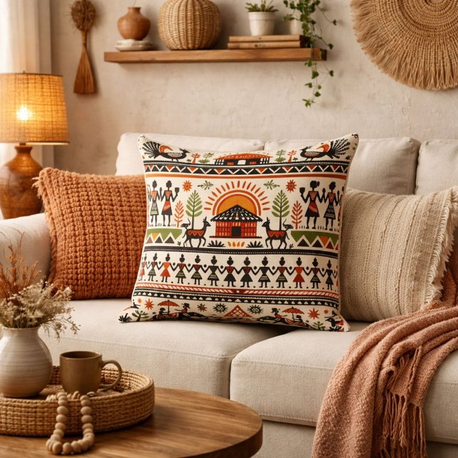 Unique abstract retro geometric pattern motifs  throw pillow (Creator Uploaded)