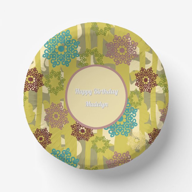 Unique Abstract Silhouette Stencil Art Birthday Paper Bowls (Front)
