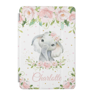 Unique Adorable Elephant Pastel Blush Pink Floral iPad Mini Cover