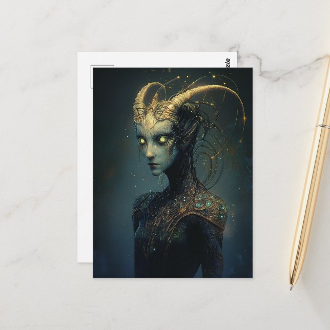 Unique Alien With Glowing Eyes Postcard (Front/Back In Situ)