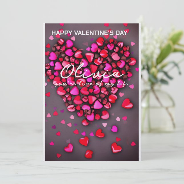 Unique All Hearts Personalized Valentines Day Card (Standing Front)