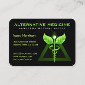 Unique Alternative Medicine Green Caduceus Black Business Card (Front)