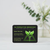 Unique Alternative Medicine Green Caduceus Black Business Card (Standing Front)