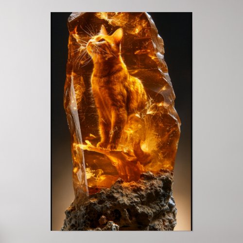 Unique Amber Fossil with Cat Inclusion Poster