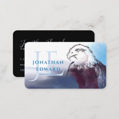 Unique American Bald Eagle Blue Abstract Monogram Business Card