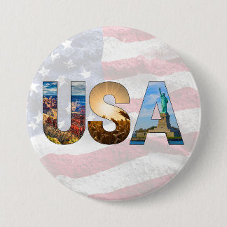 Unique American Landmark USA Letters Patriotic Button