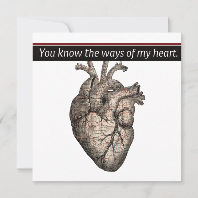 Unique Anatomical Heart/Map Drawing Valentine 5x5 Holiday Card (Front)