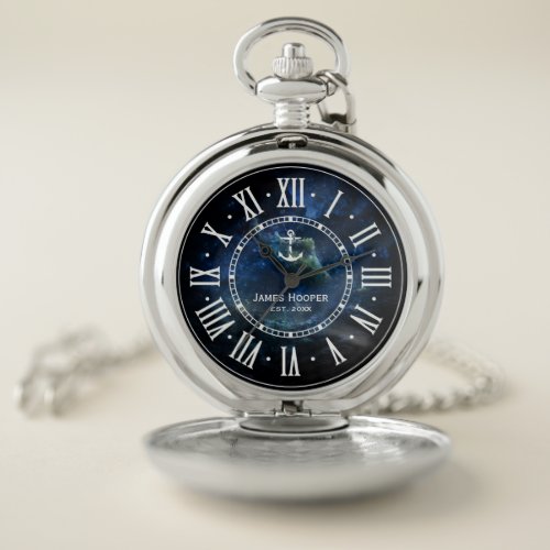 Unique anchor with name and date  Nautical Gifts Pocket Watch