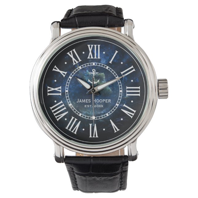 Unique anchor with name and date | Nautical Gifts Watch (Front)